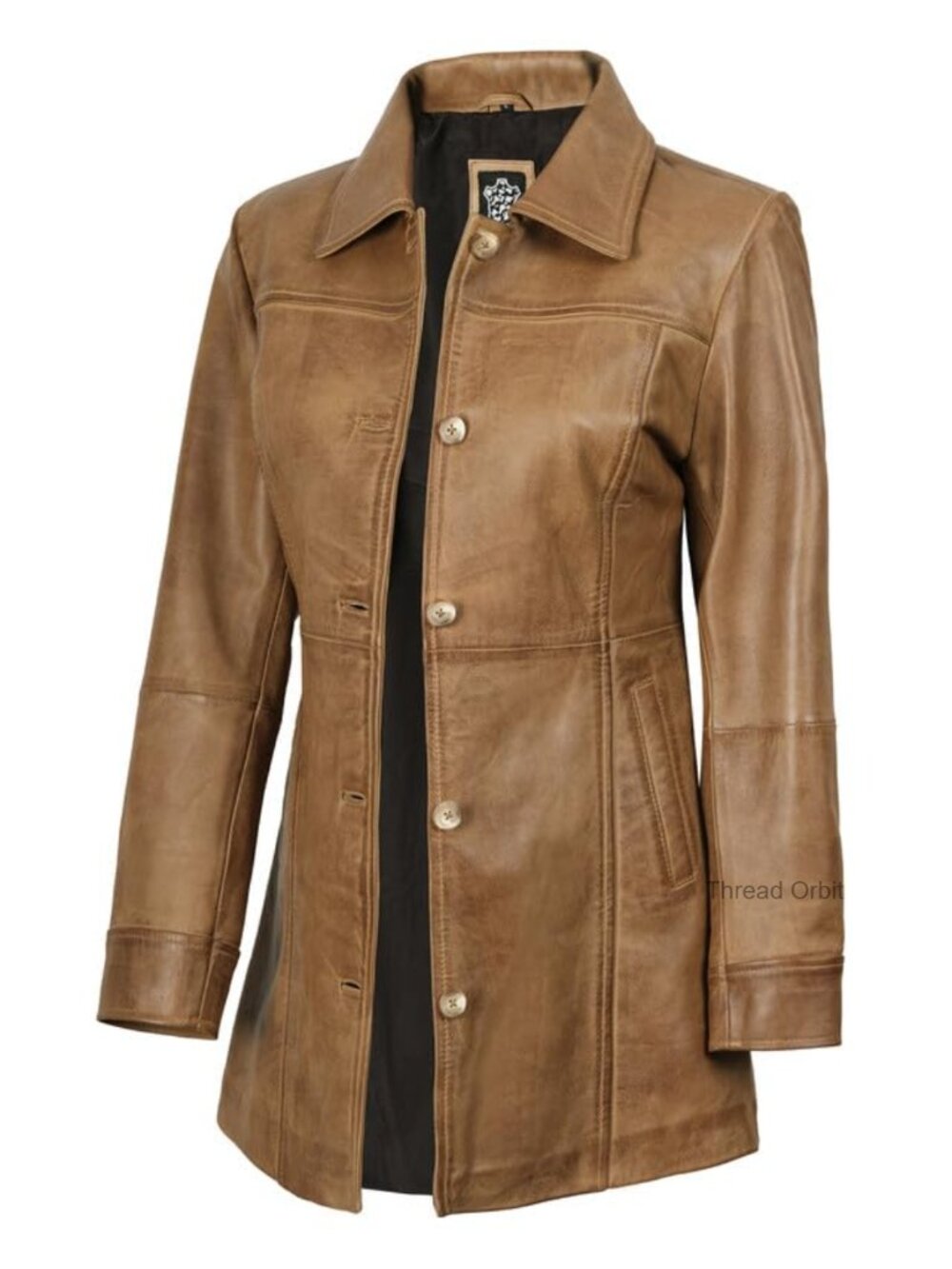Women's 3/4 Length Car Coat Long Leather Jacket Real Lambskin